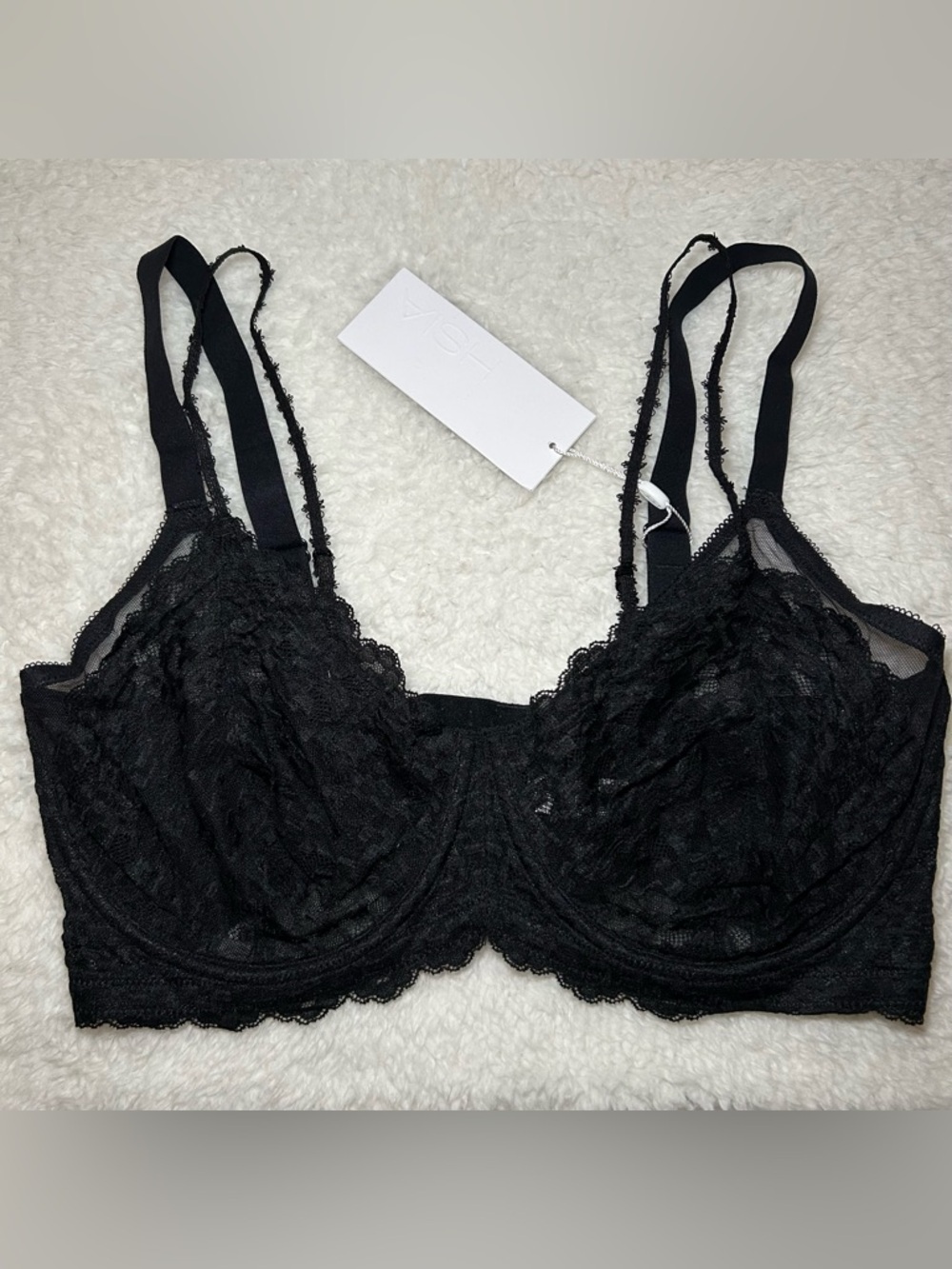 HSIA Pretty In Petals Unlined Strappy Lace Black Bra 36DDD NEW